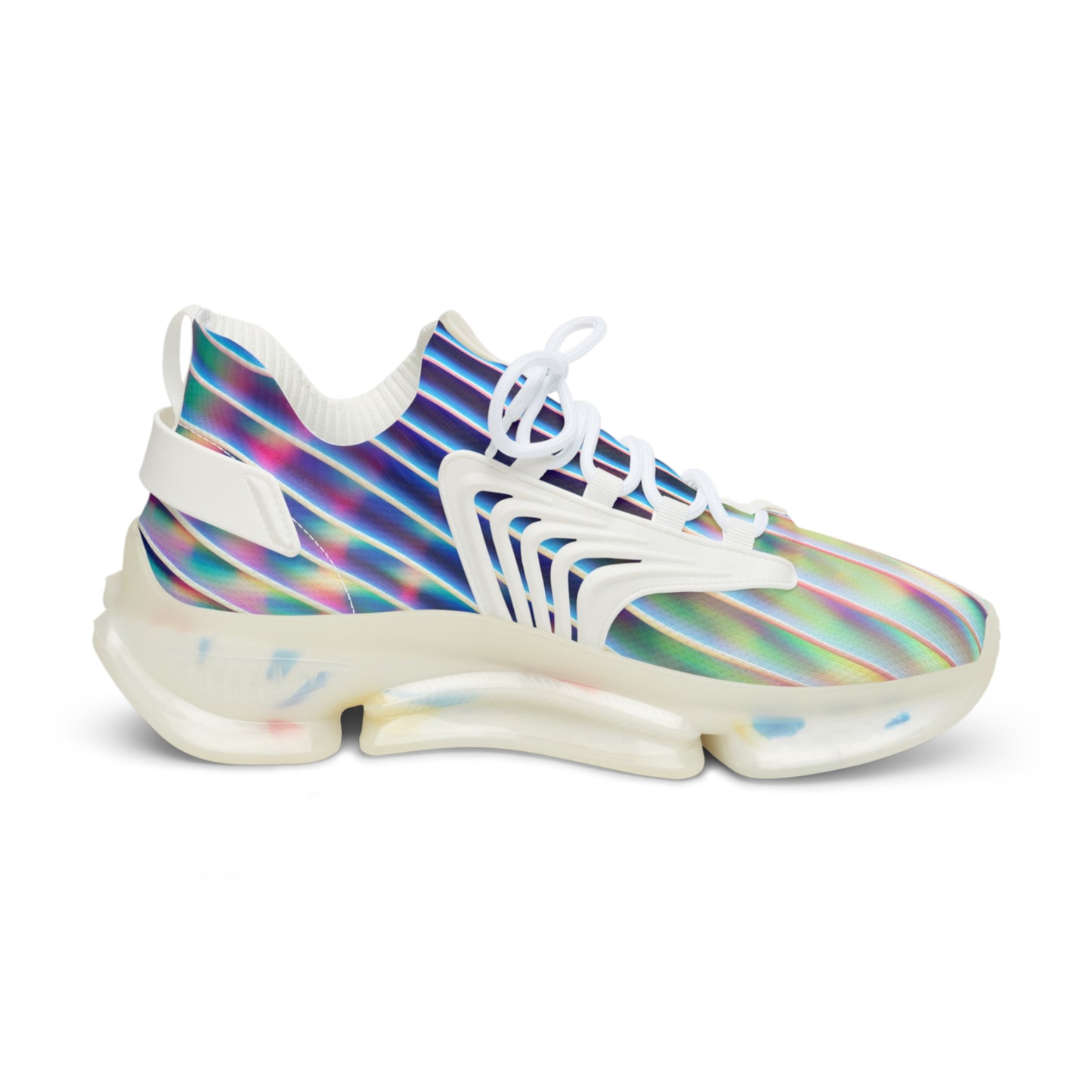 PJ Designs colorful athletic sneakers for men with white laces and multicolor striped design