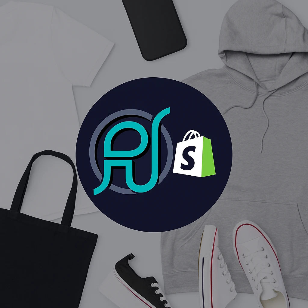Fashion items including a black bag, gray hoodie, white sneakers, and black shoes on a gray background with a logo overlay.