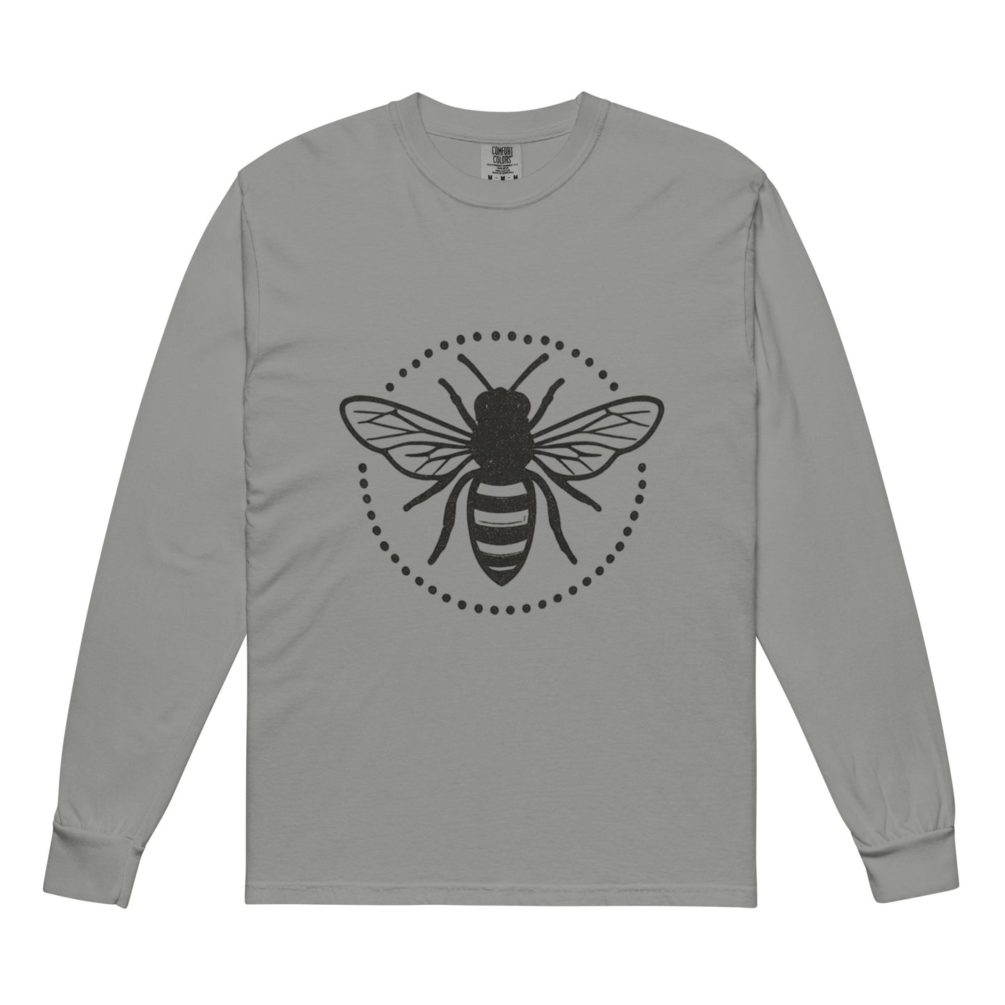 PJ Designs garment-dyed heavyweight long sleeve shirt in gray with black bee graphic print