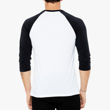 Back view of PJ Designs motivational 3/4 sleeve shirt with black sleeves and white body
