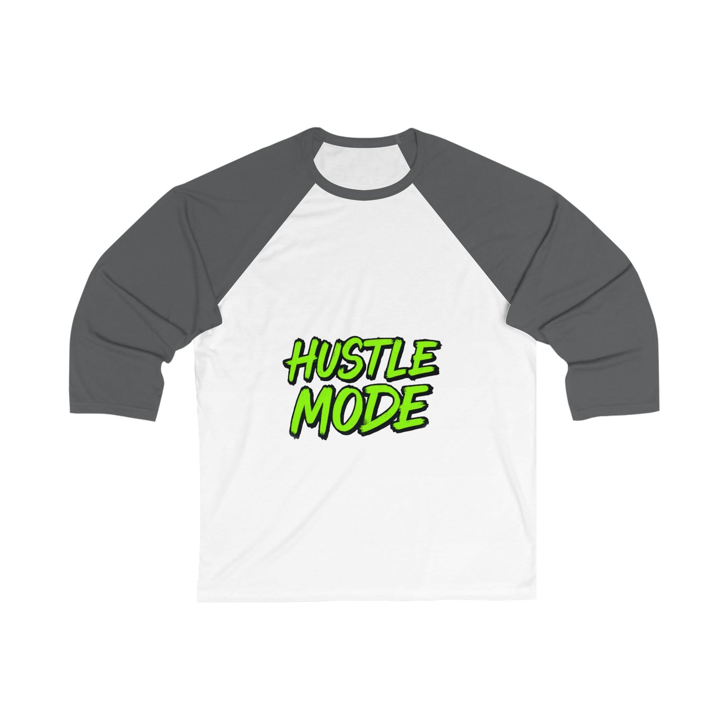 PJ Designs motivational 3 4 sleeve shirt with white body and gray sleeves featuring Hustle Mode text