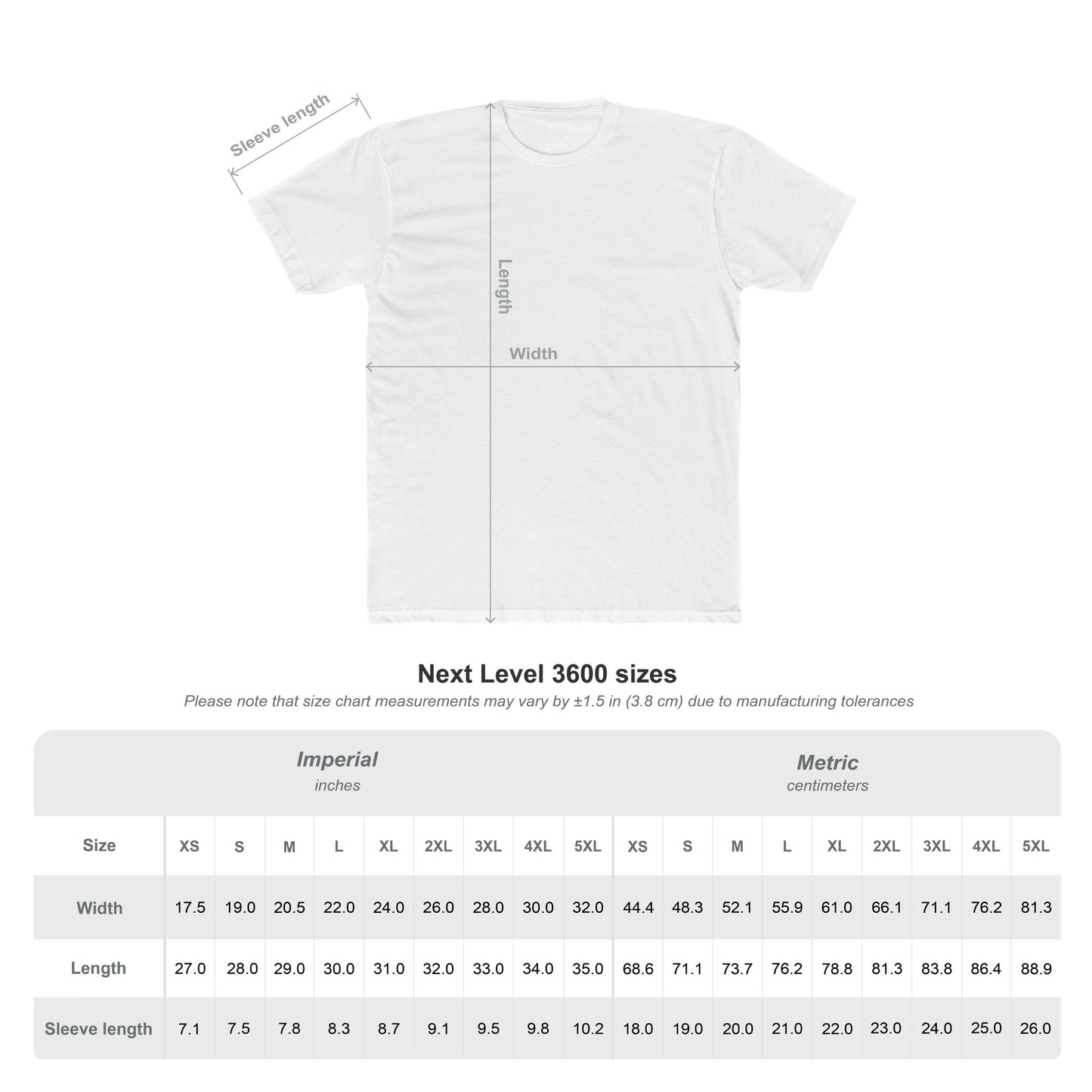 Printify white t shirt mockup with size chart and measurements showing width length sleeve for cotton crew neck dragon shirt