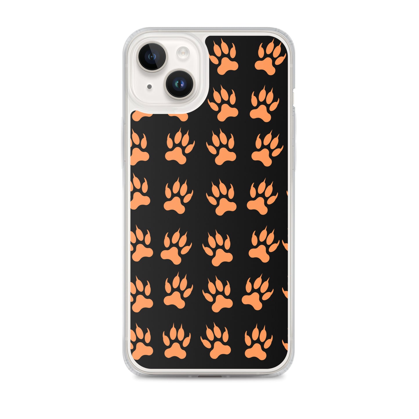 PJ Designs phone case with protective tiger paw phone cover pattern in orange on black background