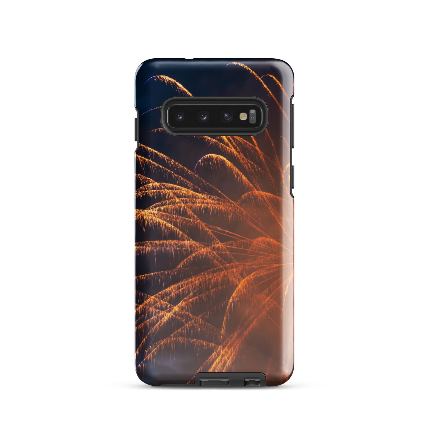 PJ Designs protective Samsung case firework design with vibrant orange fireworks pattern