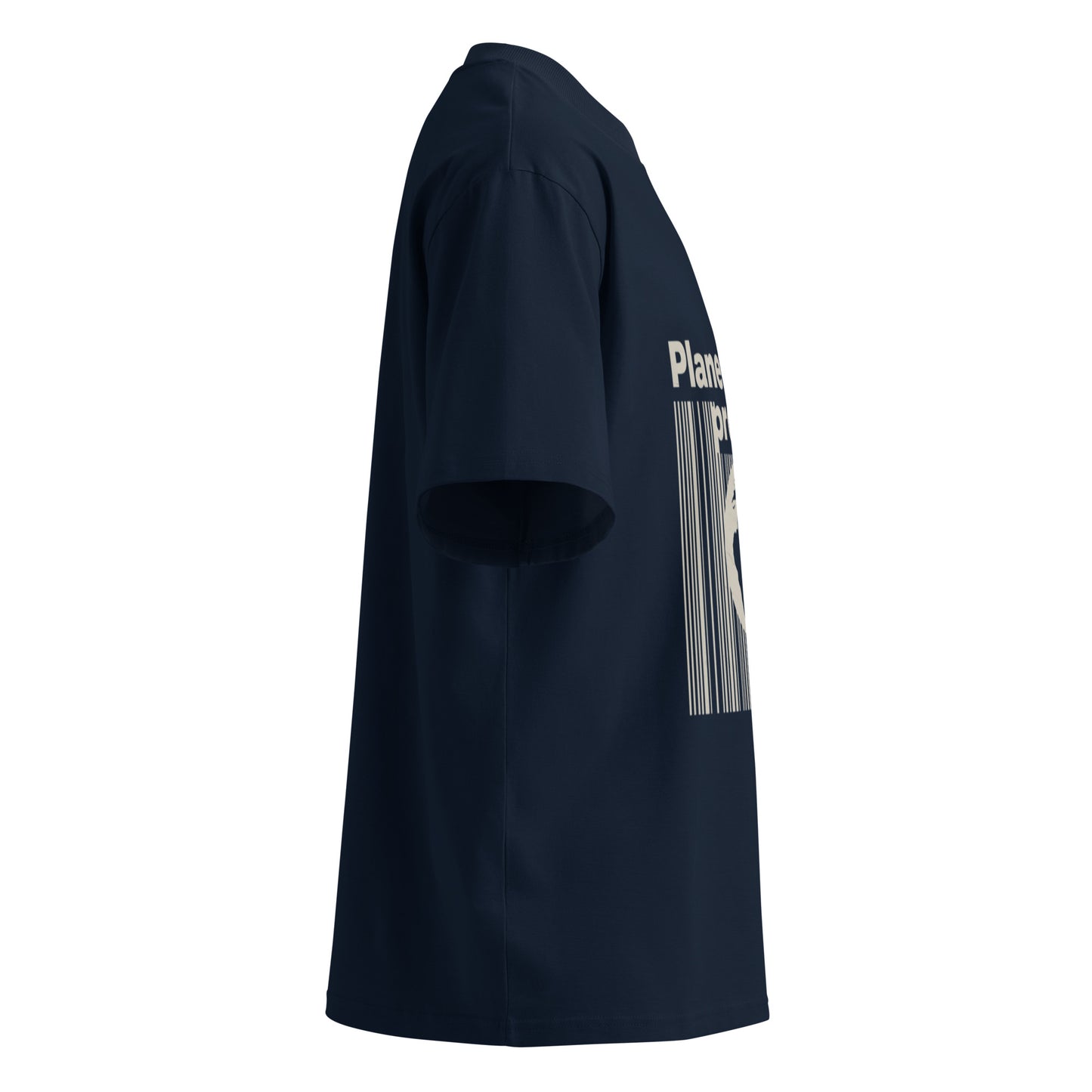PJ Designs navy blue sustainable unisex fashion shirt with short sleeves side view
