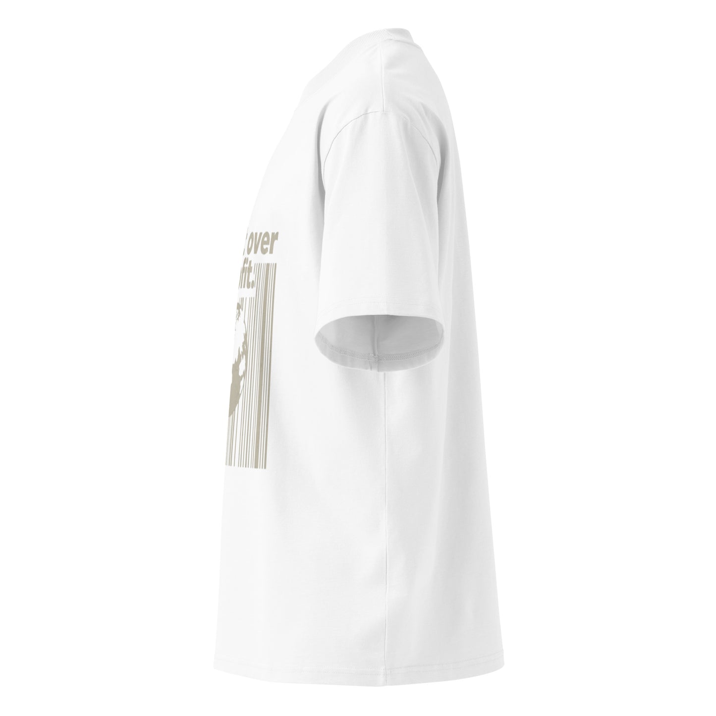 PJ Designs white sustainable unisex fashion shirt side view with short sleeves