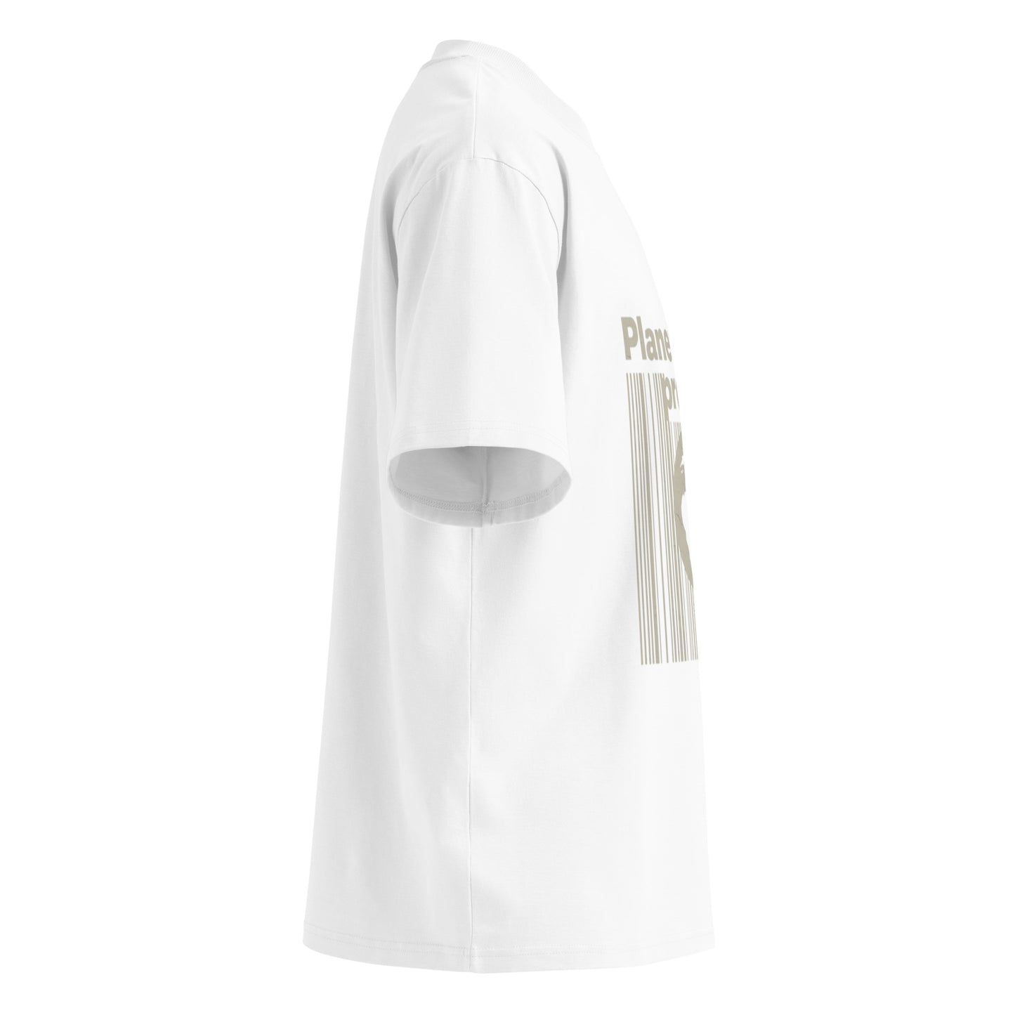 White sustainable unisex fashion shirt by PJ Designs shown from side view with short sleeves