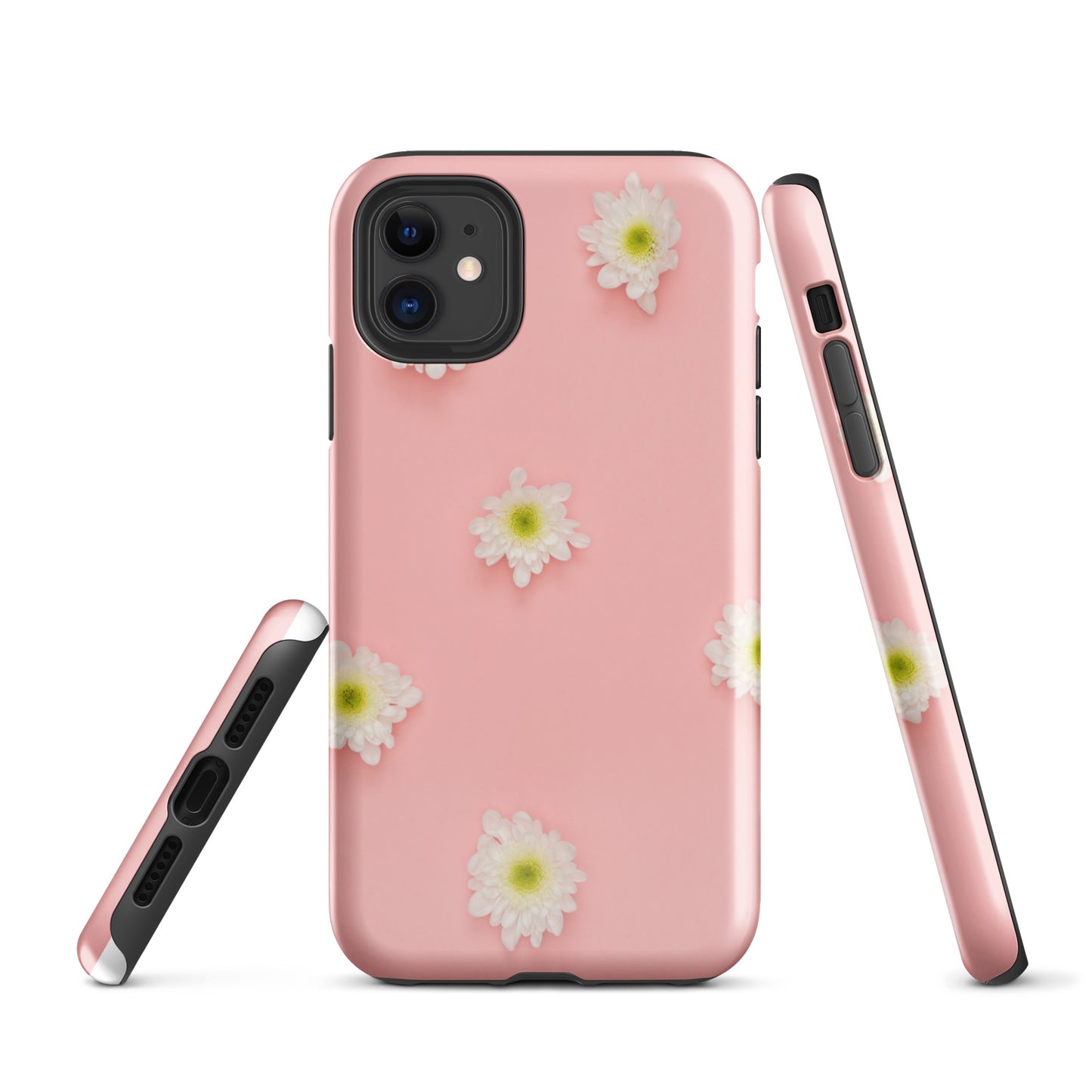PJ Designs tough iPhone case floral design with pink background and white flowers