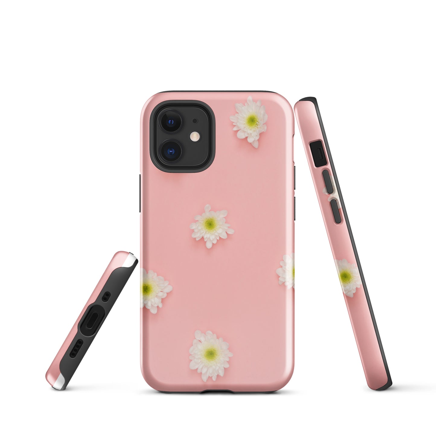 PJ Designs tough iPhone case floral design with white flowers on a pink background