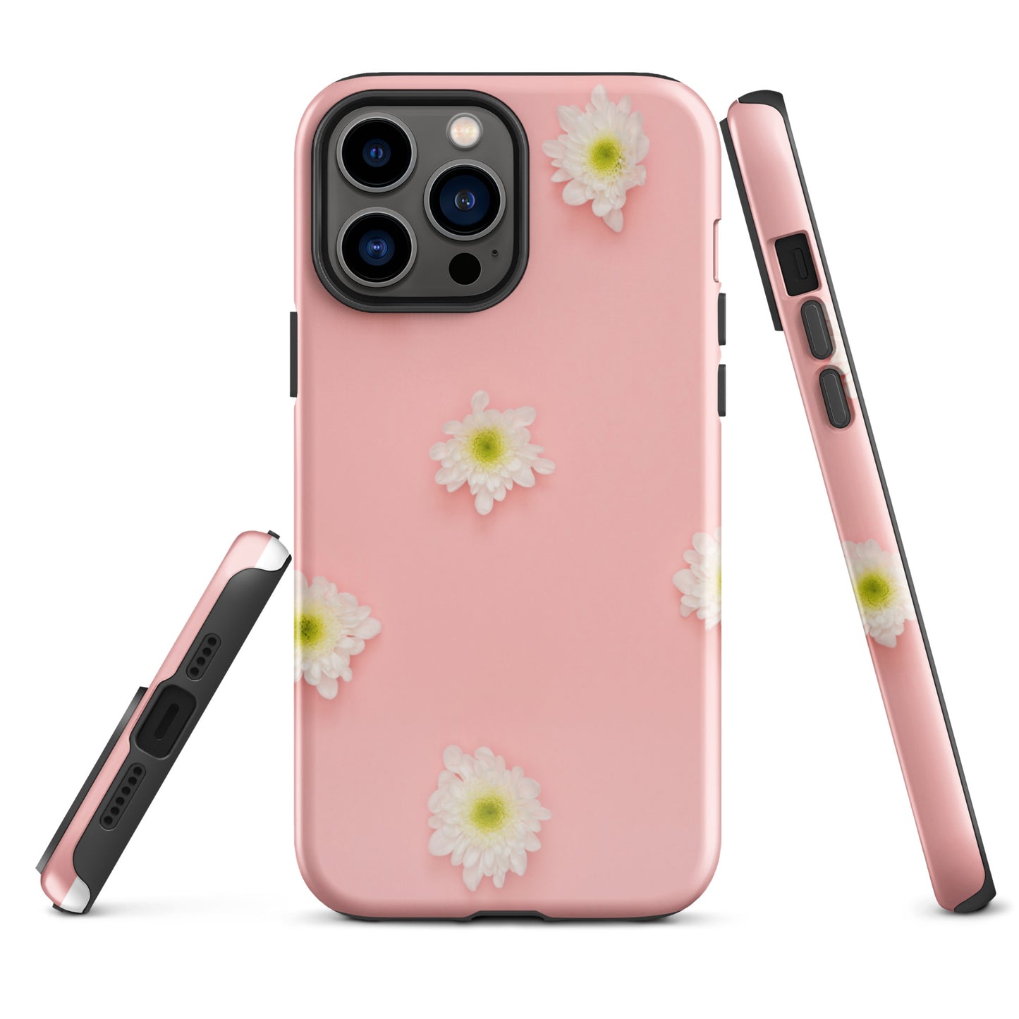 PJ Designs tough iPhone case floral design with white flowers on pink background for iPhone protection