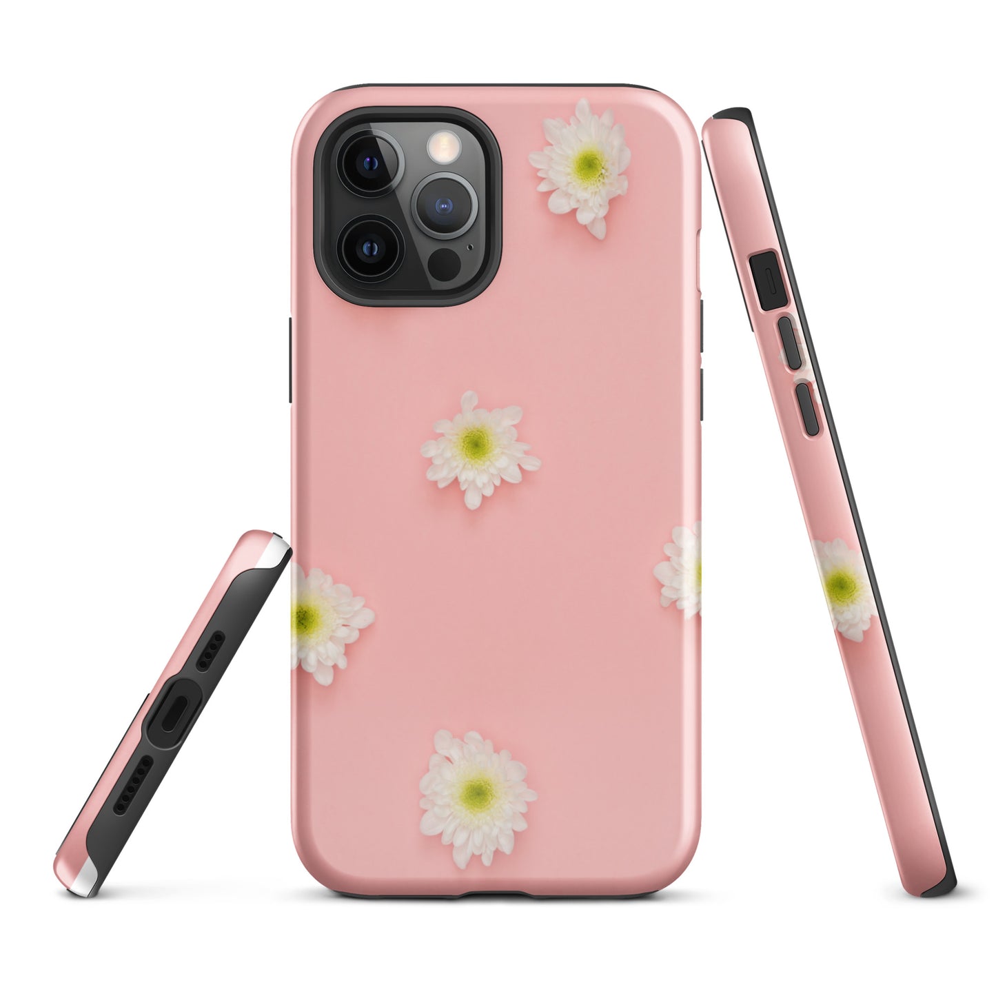 PJ Designs tough iPhone case floral design with white flowers on pink background