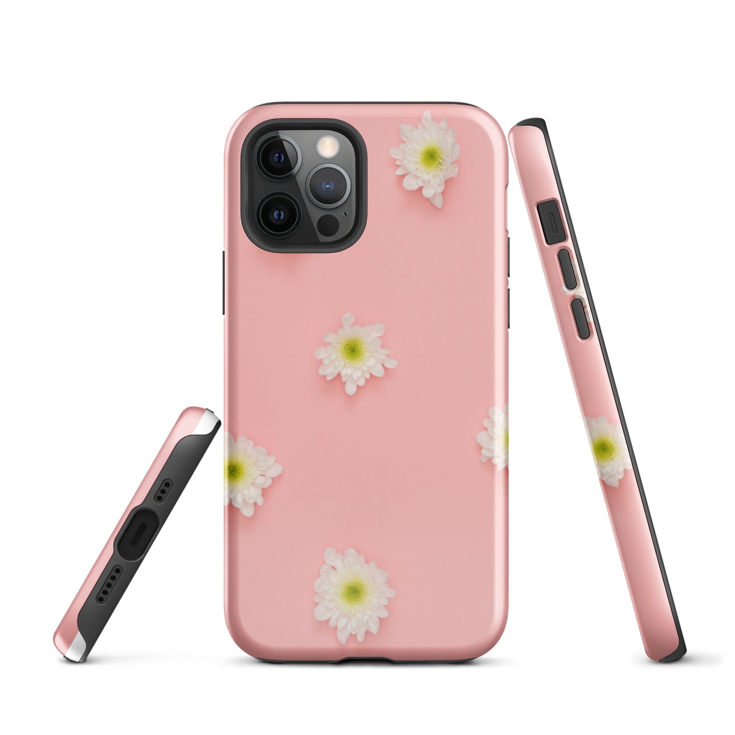 PJ Designs tough iPhone case floral design in pink with white daisy flowers protective cover