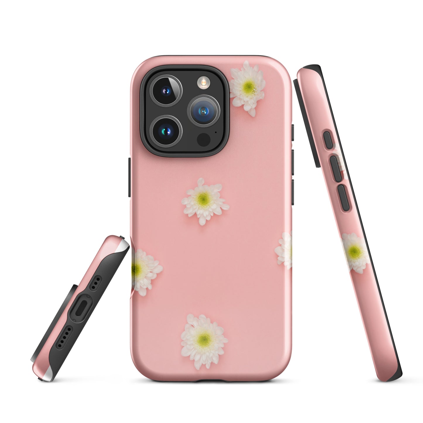PJ Designs tough iPhone case floral design in pink with white daisy flowers for protection
