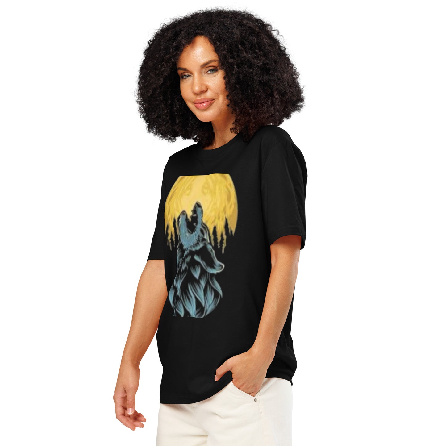 PJ Designs unisex organic ribbed neck t-shirt featuring a striking graphic design in black