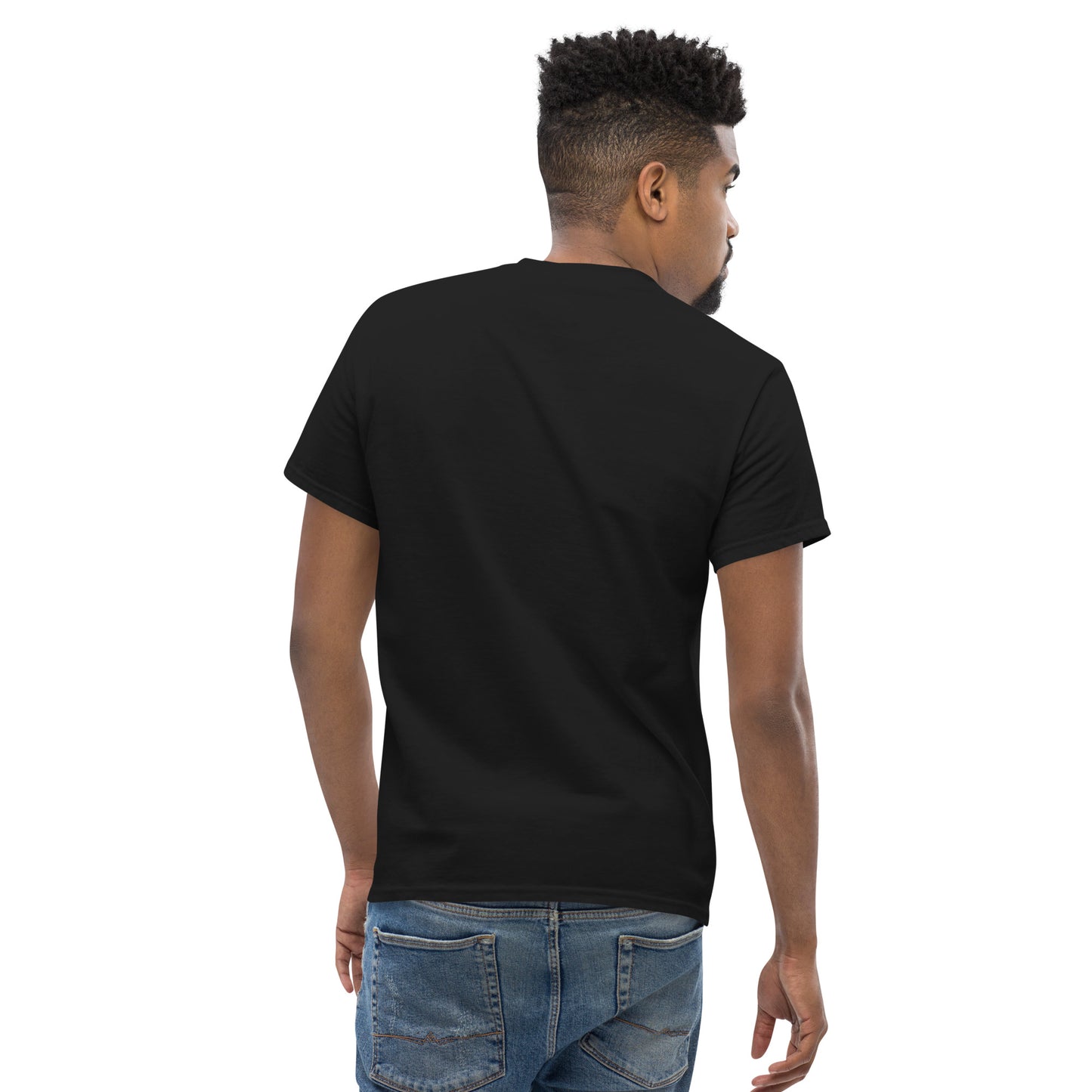 PJ Designs black t shirt back view on male model tiger graphic tee for men and women casual wear