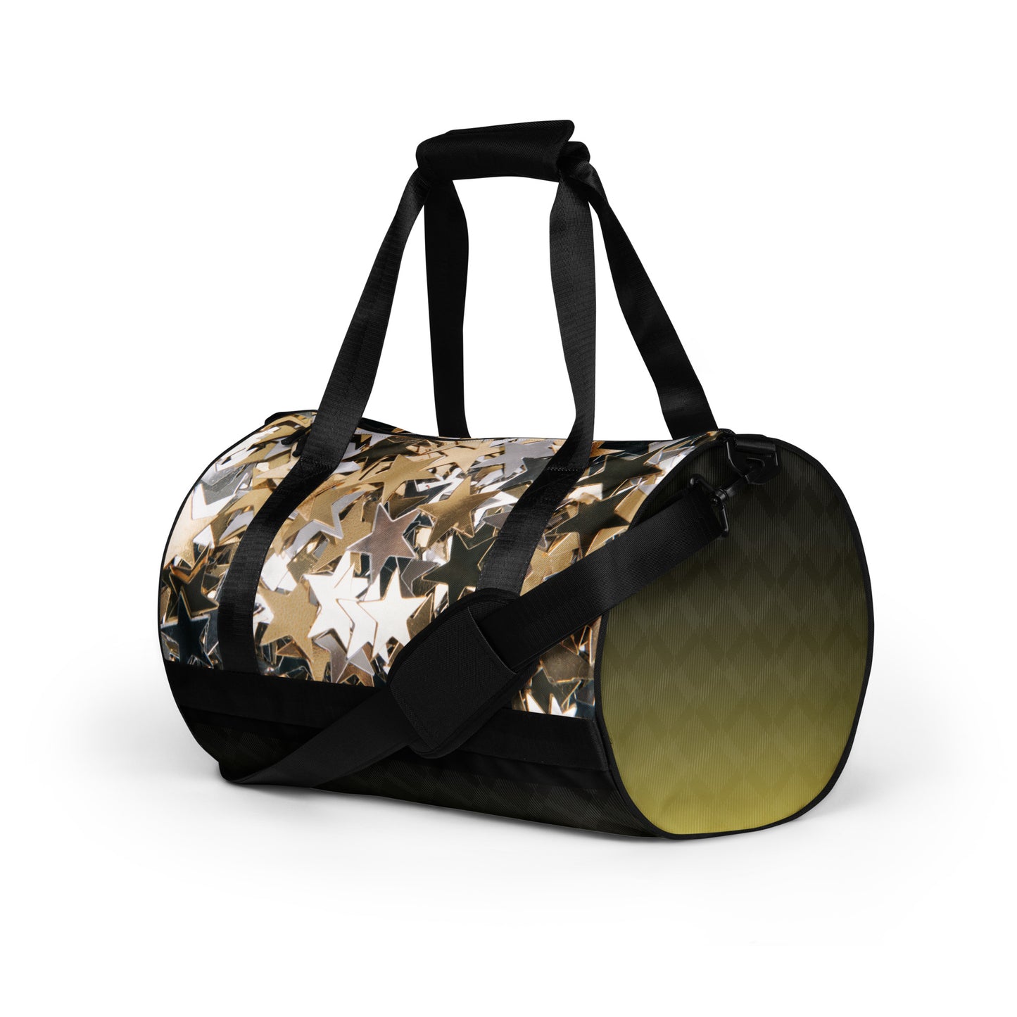 PJ Designs all over print workout bag with star pattern and adjustable black straps