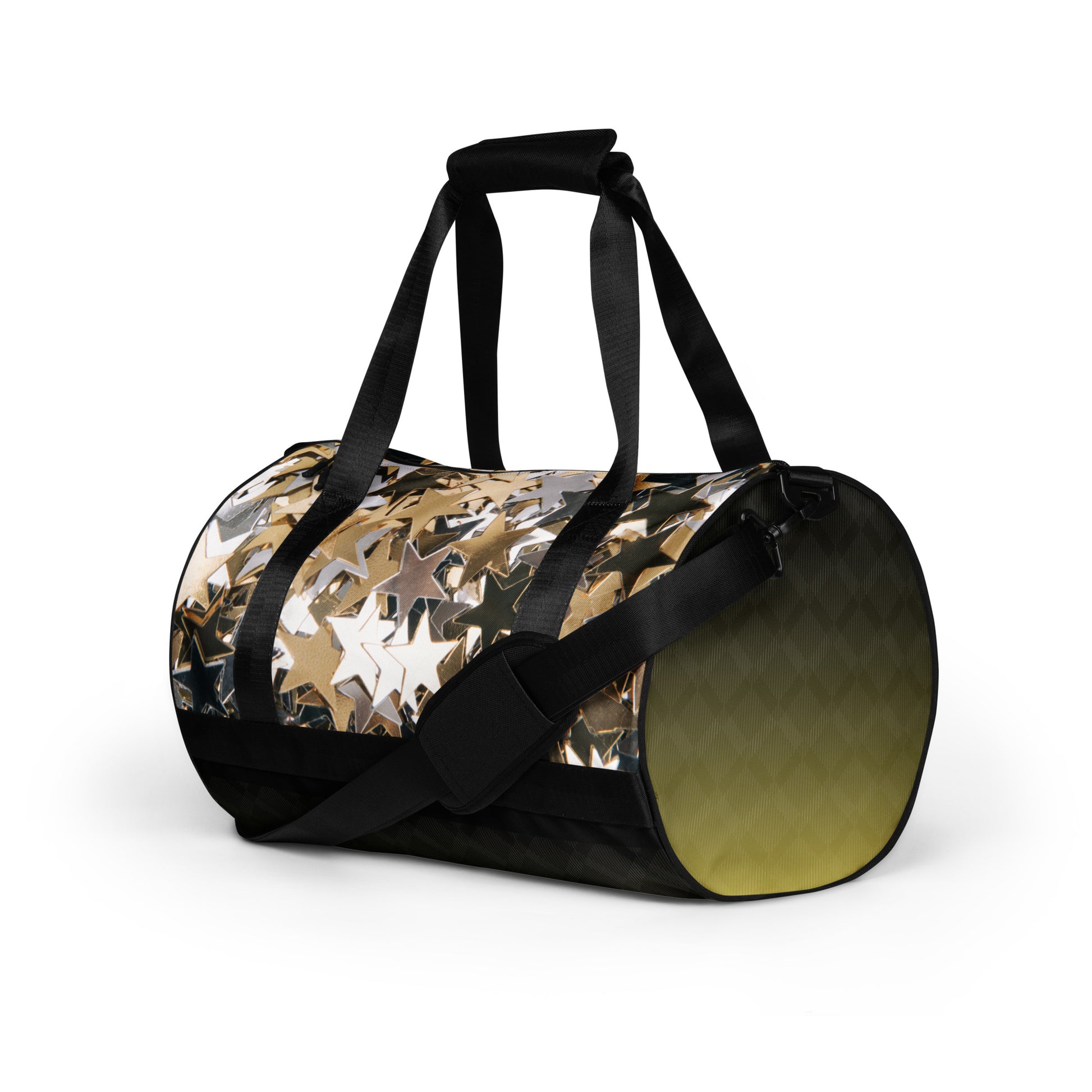 PJ Designs all over print workout bag with star pattern and adjustable black straps