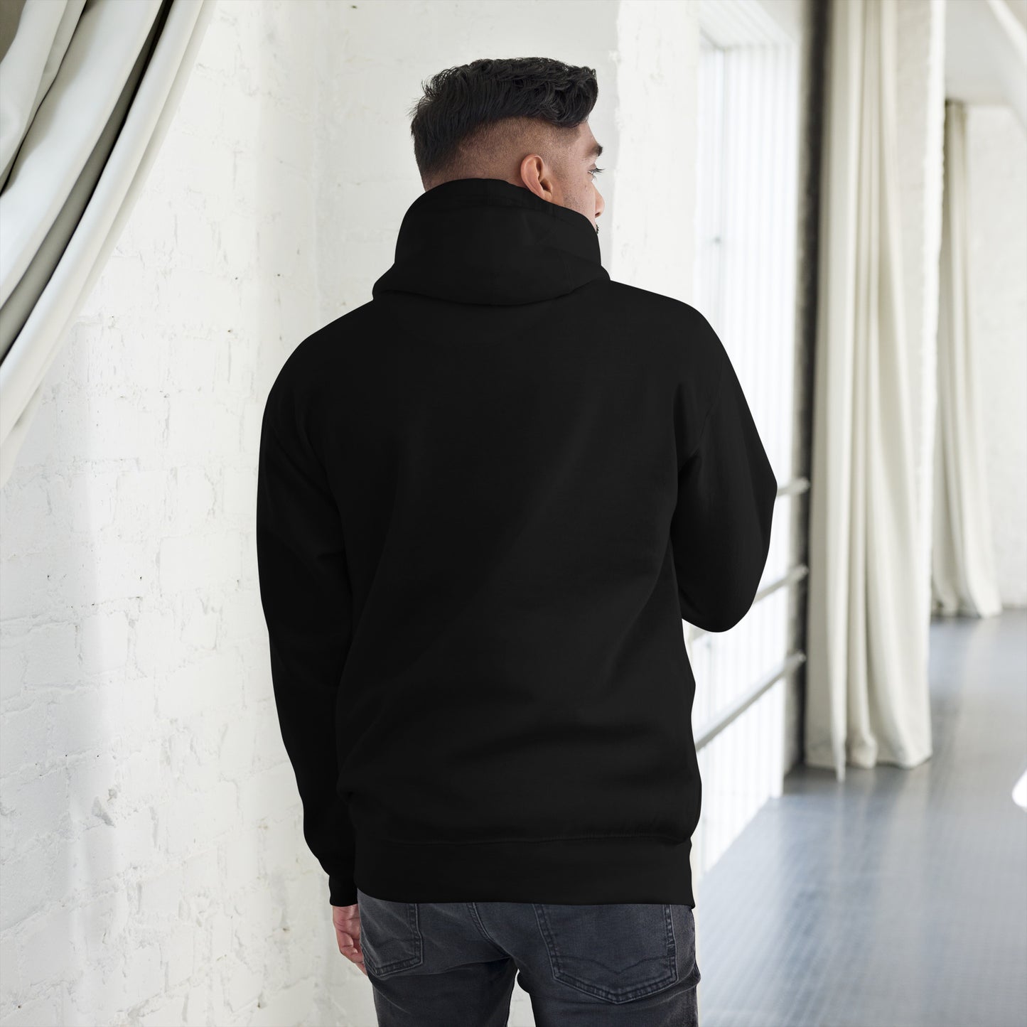 Black hoodie with a clean back design from PJ Designs featuring graphic print hoodies for men and women