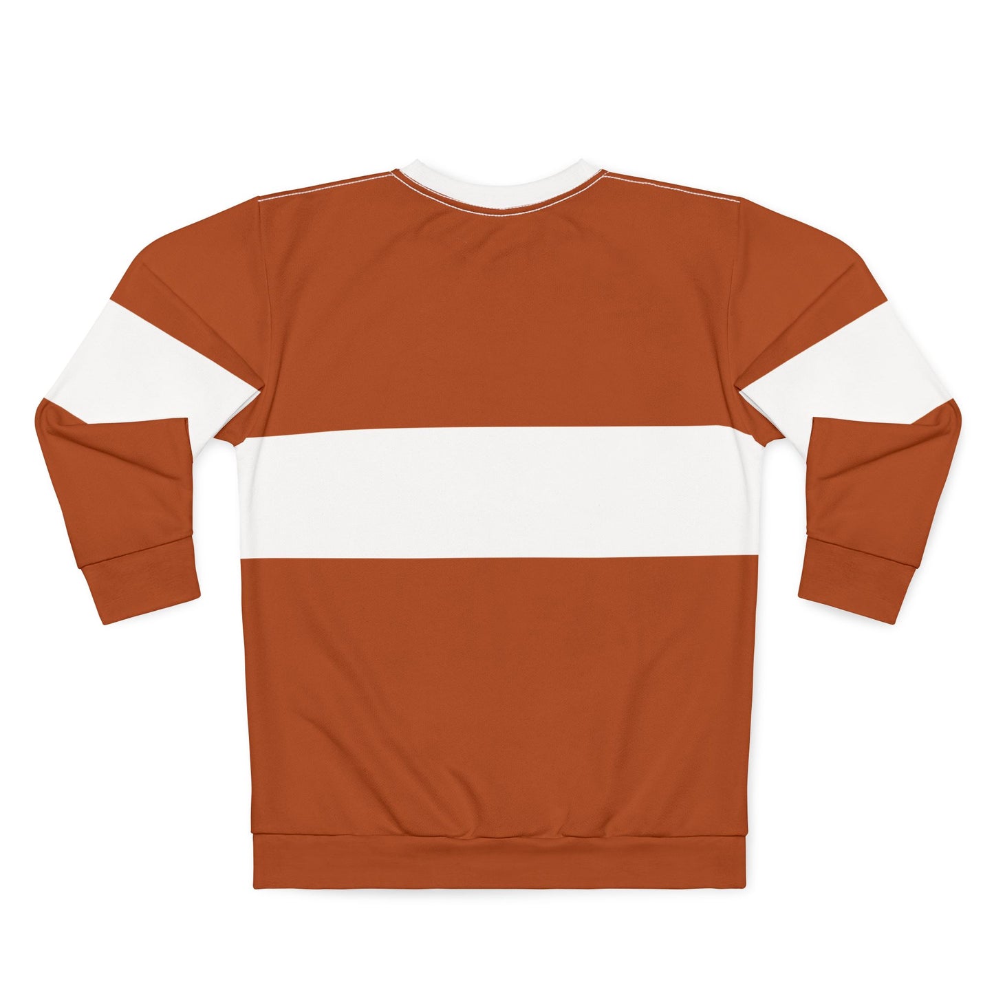Printify fall casual sweatshirt for men and women in rust orange with white stripe design