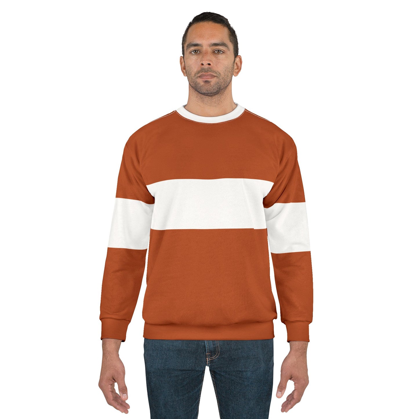 Printify fall casual sweatshirt for men and women in brown with white color block design