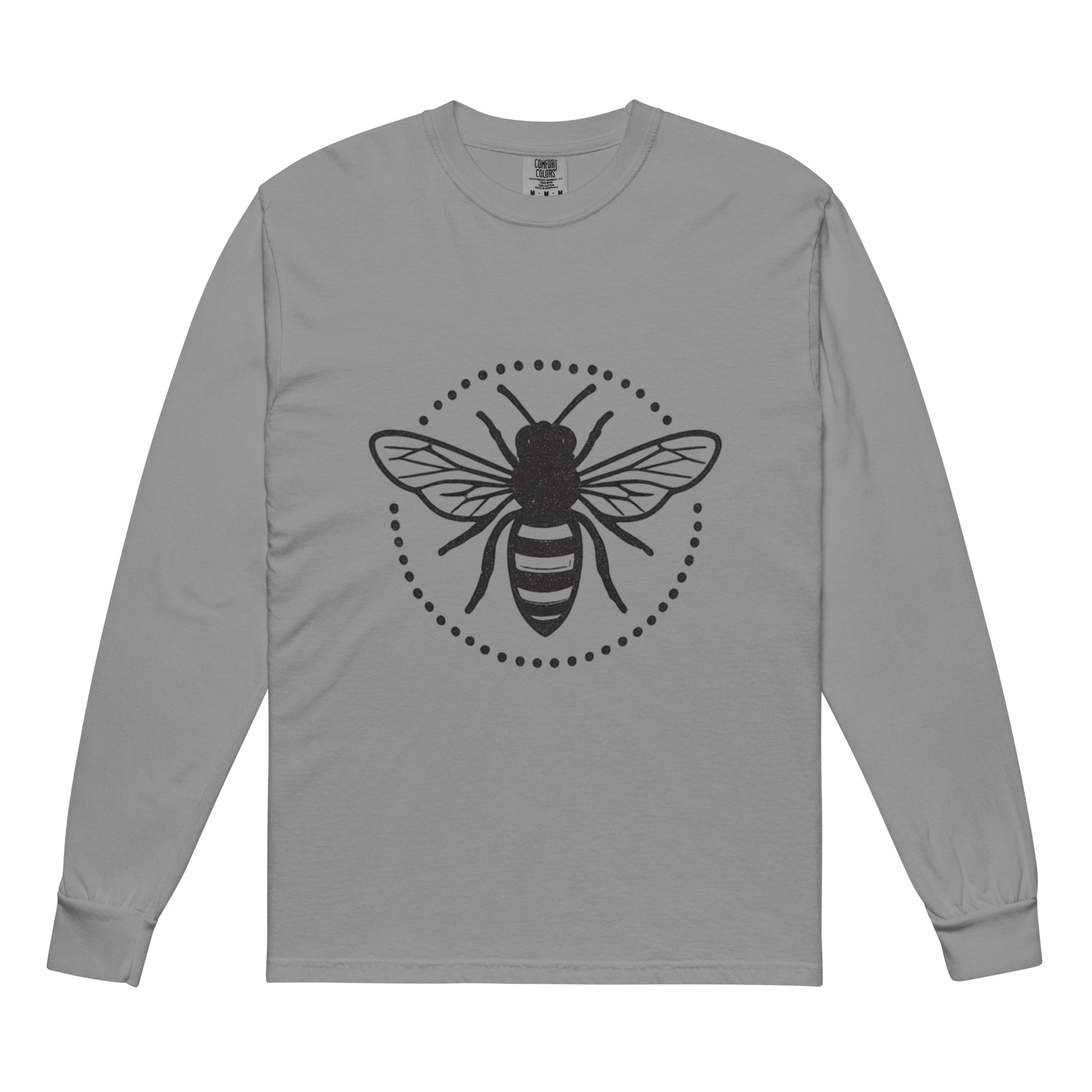 PJ Designs garment-dyed heavyweight long sleeve shirt in gray with black bee graphic print