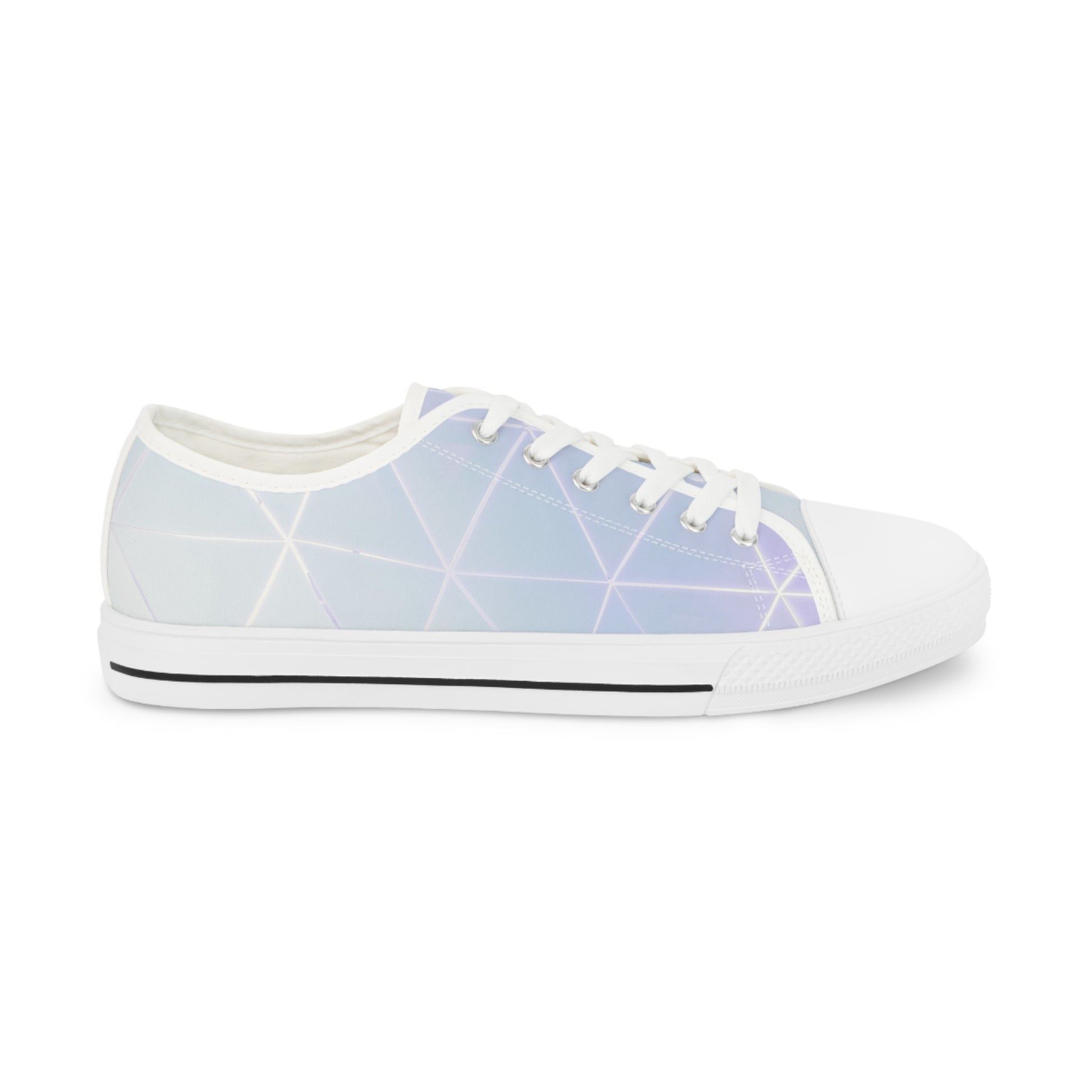 PJ Designs geometric pattern sneakers for men in white with iridescent geometric design and white laces