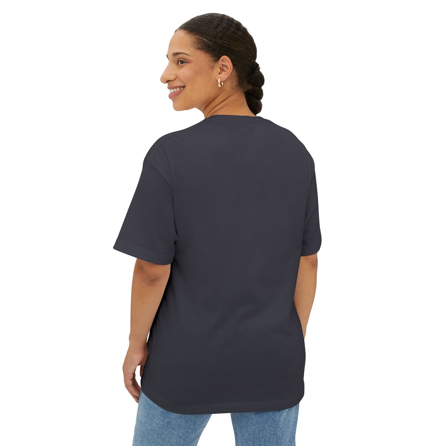 Back view of woman wearing black Houston hip hop t-shirt by PJ Designs with short sleeves and relaxed fit