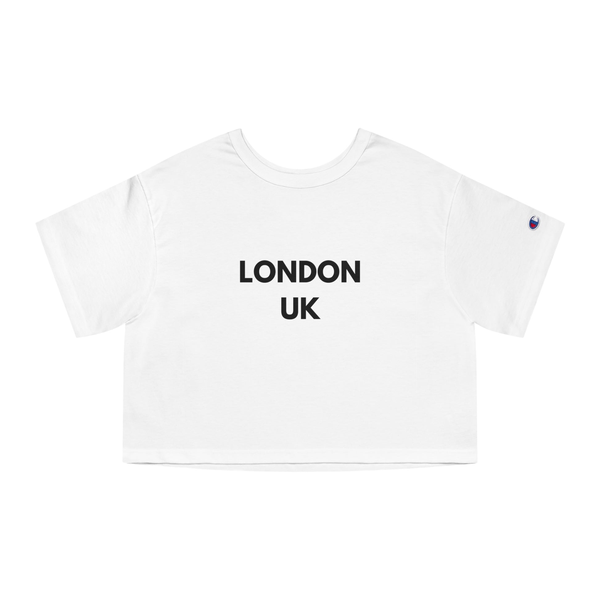 PJ Designs London inspired cropped t-shirt in white with black London UK text