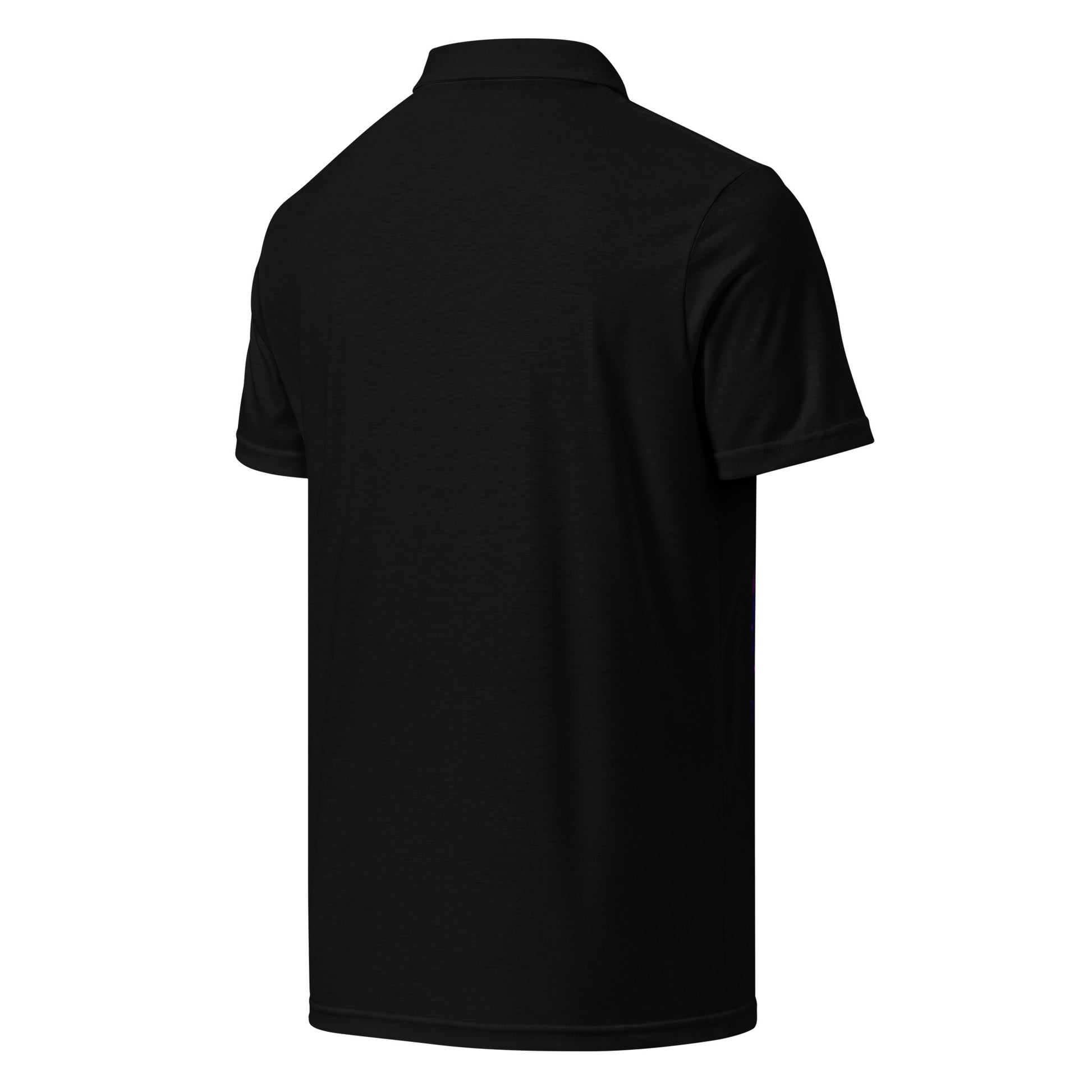 PJ Designs men’s slim fit polo shirt in black showing back view with short sleeves and collar