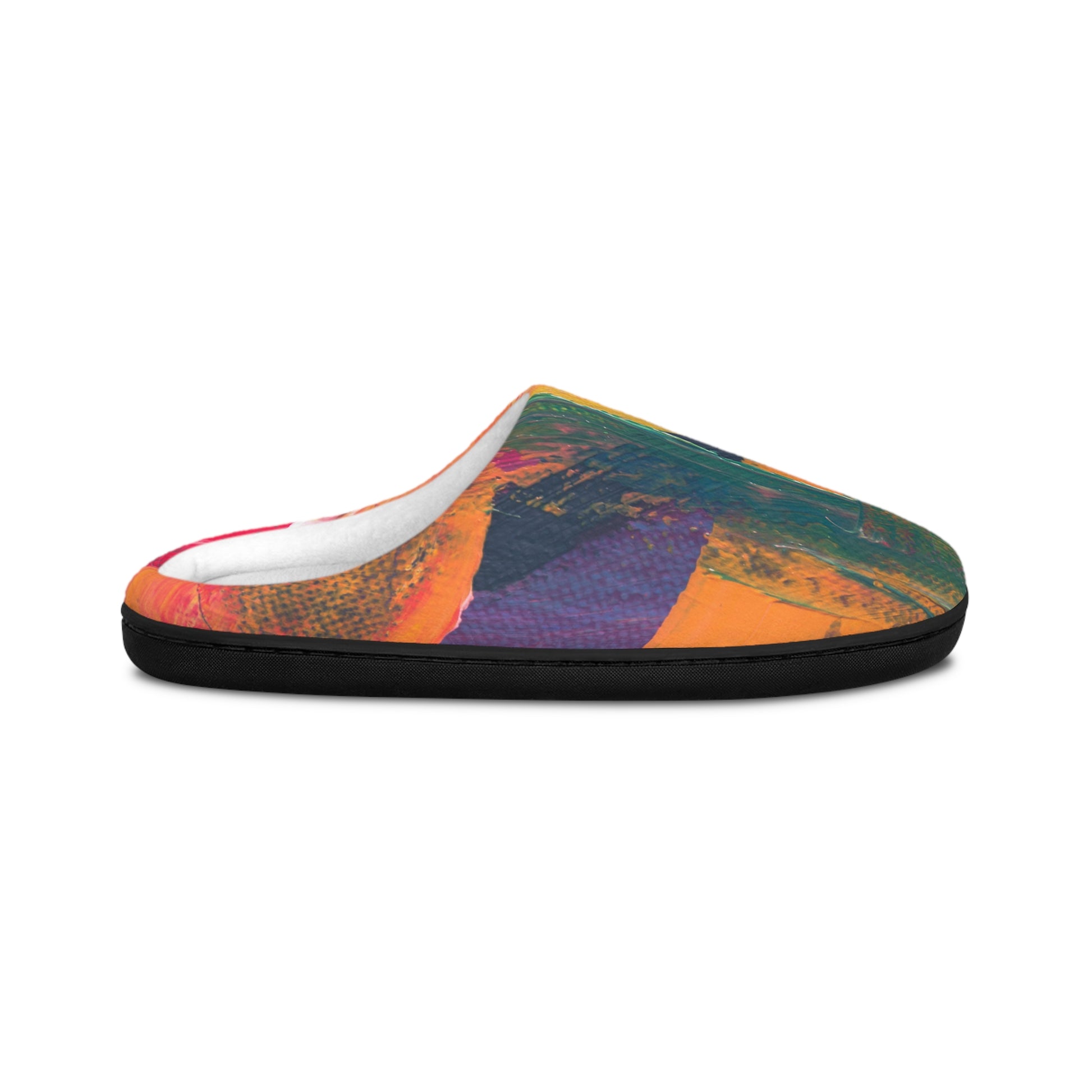 Printify men's artistic indoor slippers with colorful abstract design and black sole