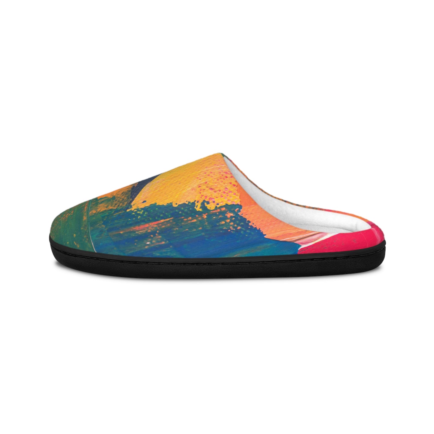 Printify men's artistic indoor slippers with colorful abstract design and black sole for comfortable indoor wear