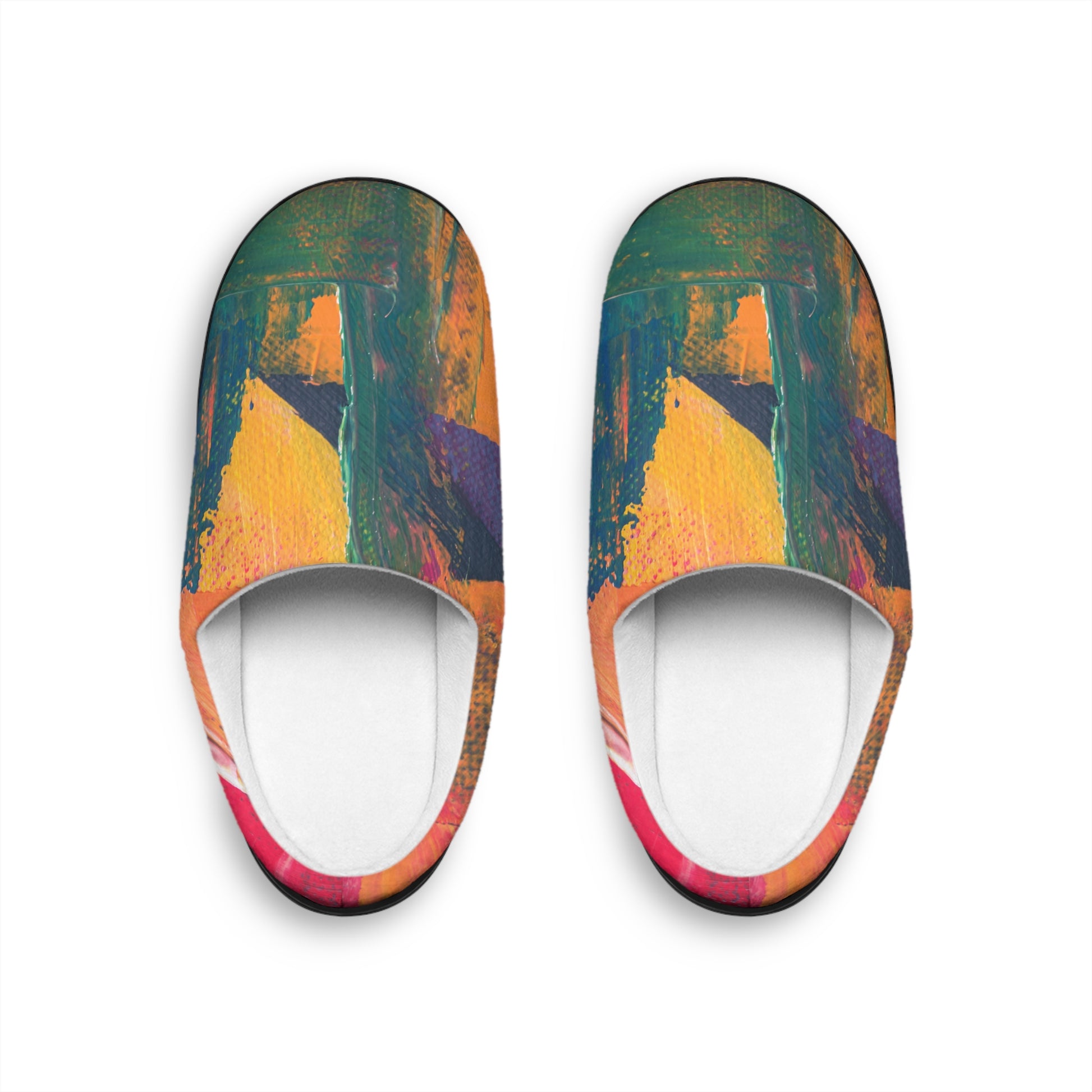 Printify men's artistic indoor slippers with colorful abstract design and comfortable white interior
