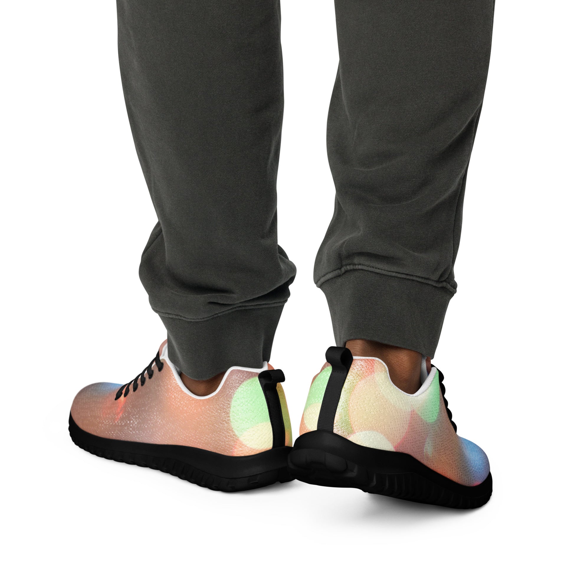 PJ Designs men's colorful running sneakers with vibrant all over prints and black soles