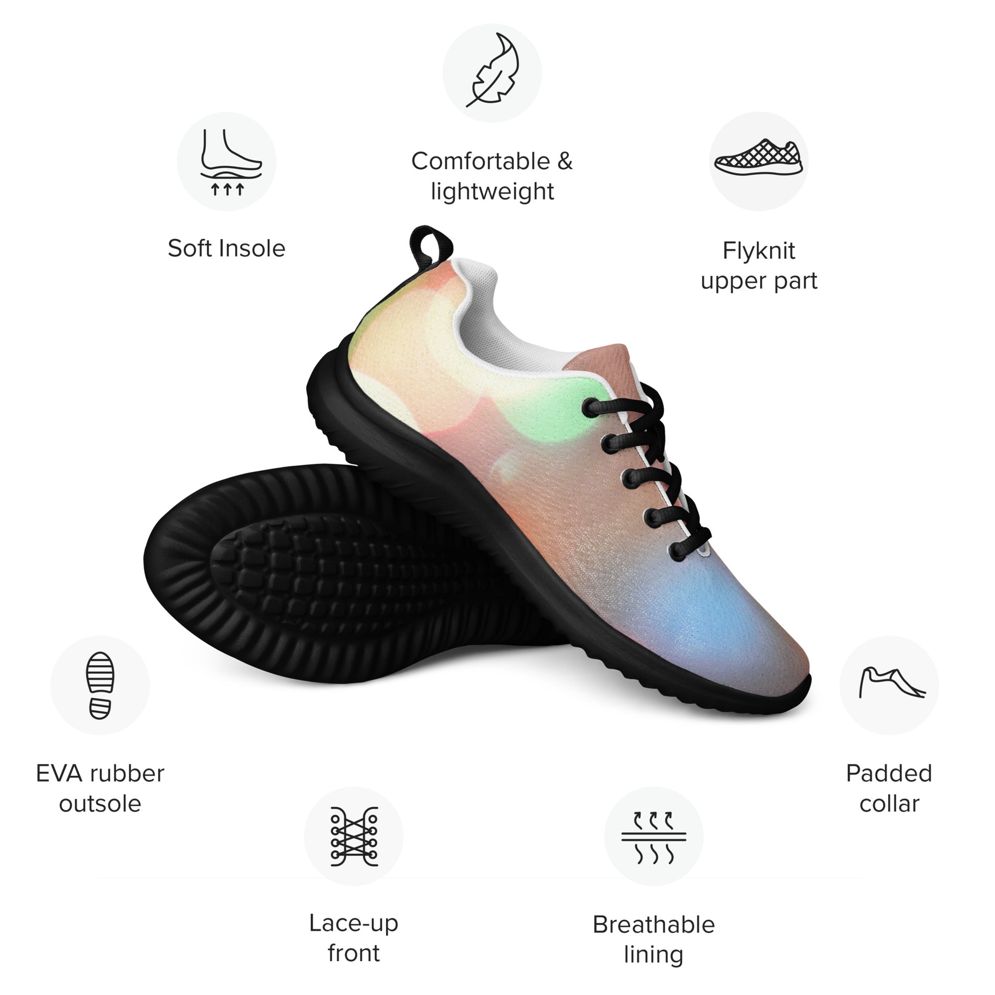 PJ Designs men's colorful running sneakers with soft insole, breathable lining, and EVA rubber outsole