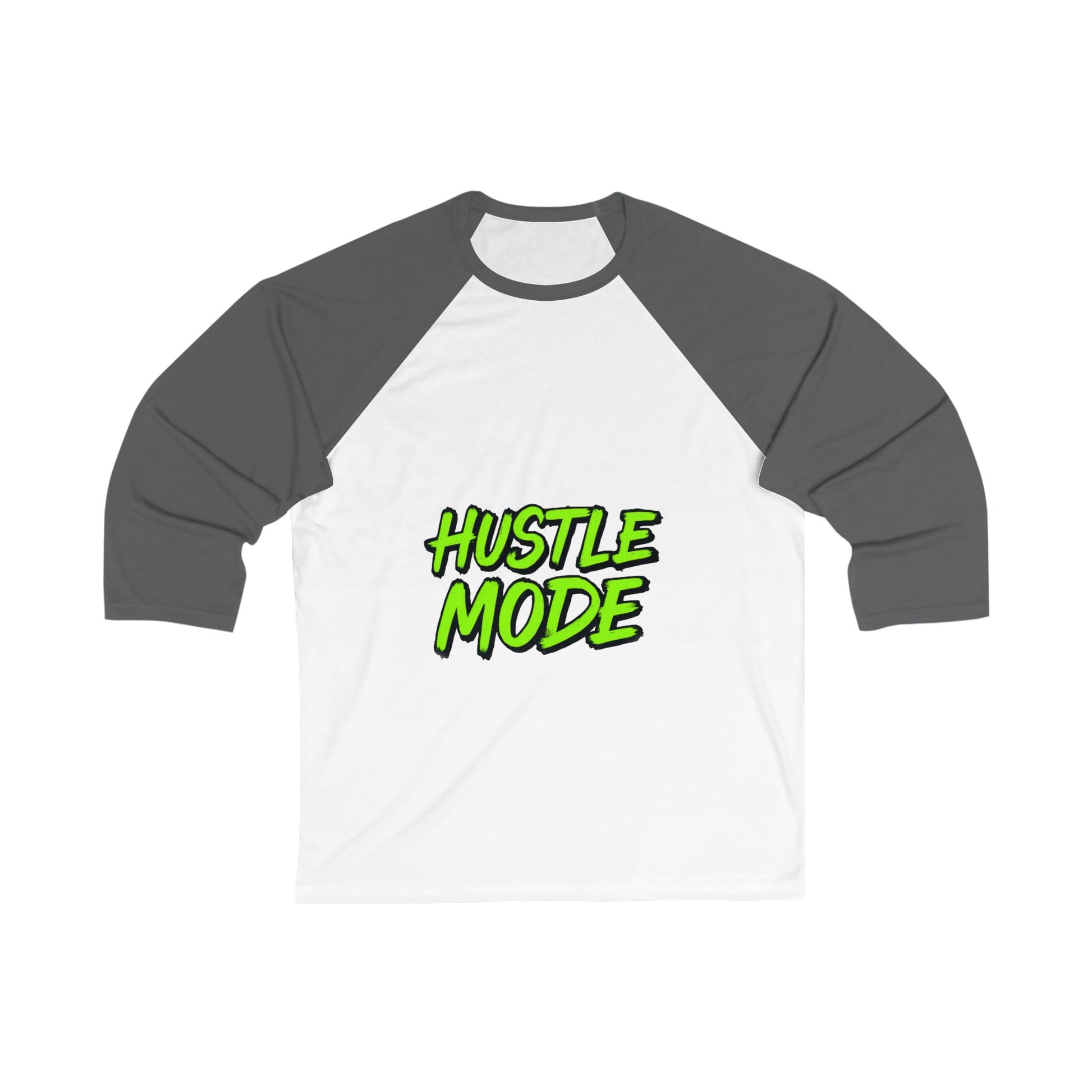 PJ Designs motivational 3 4 sleeve shirt with white body and gray sleeves featuring Hustle Mode text