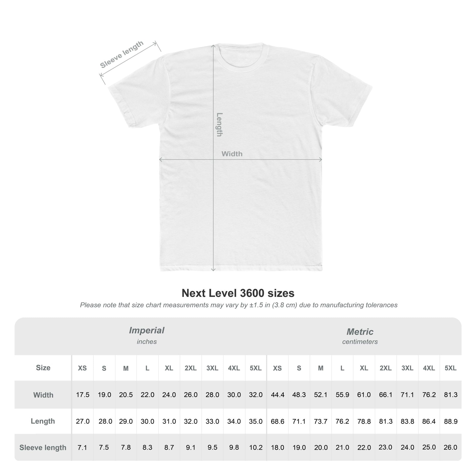 Printify white t shirt mockup with size chart and measurements showing width length sleeve for cotton crew neck dragon shirt