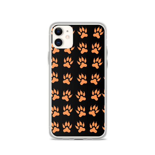 PJ Designs black phone case with orange protective tiger paw phone cover pattern