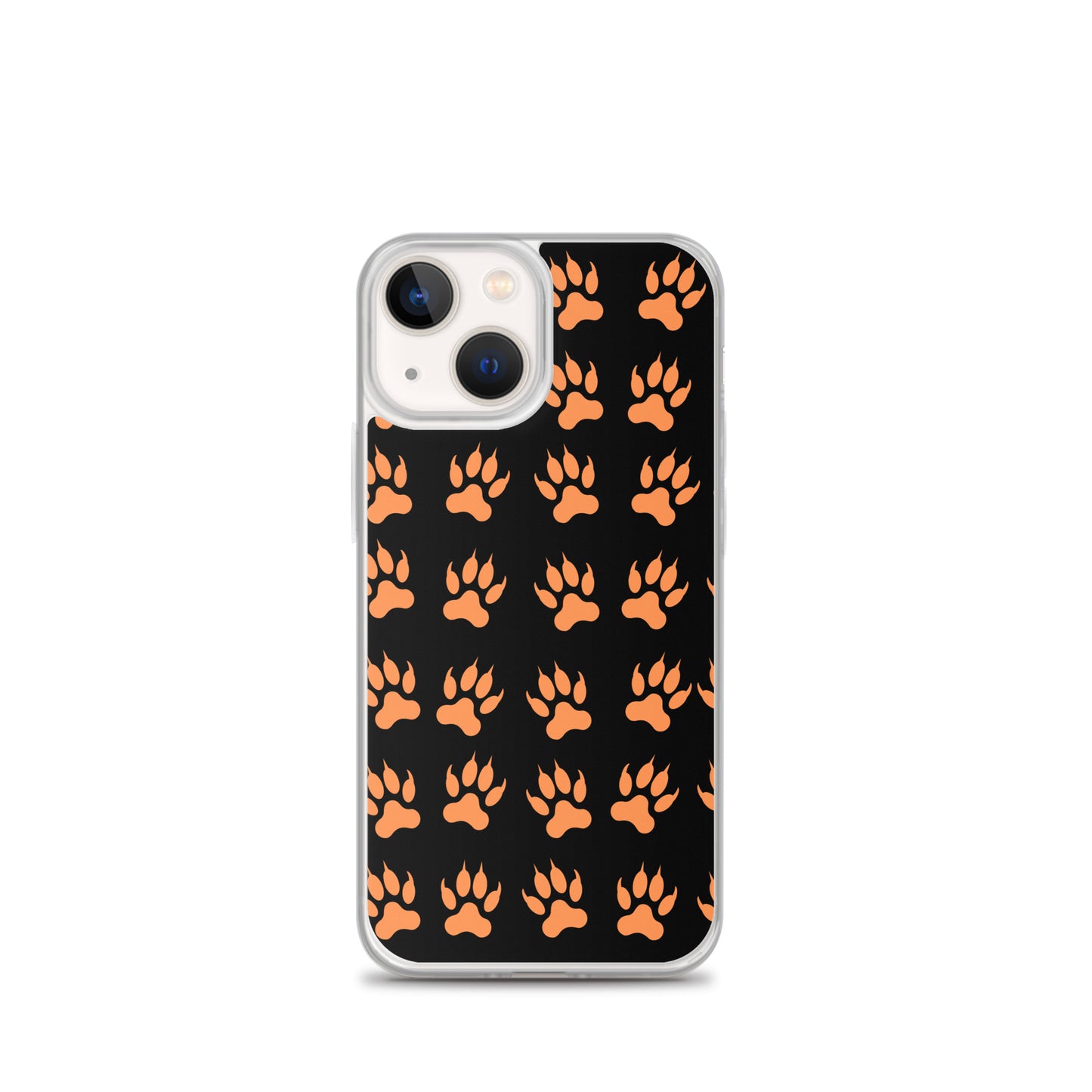 PJ Designs  protective tiger paw phone cover with orange paw prints on black background