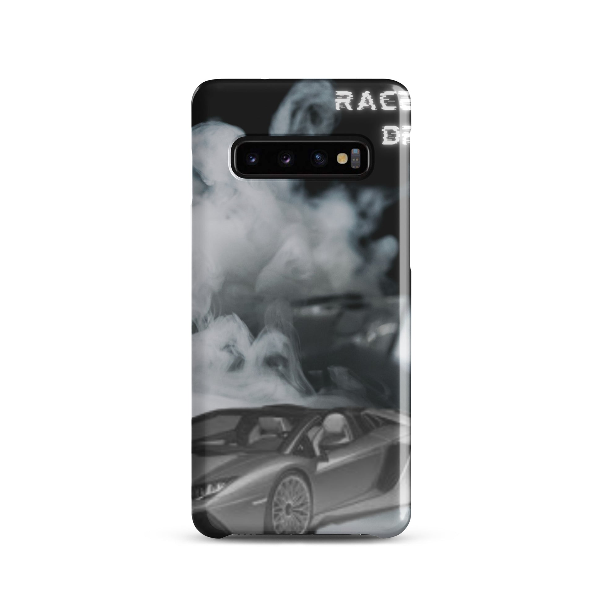 PJ Designs unique snap cases for Samsung Galaxy featuring a sleek sports car with smoke effect design