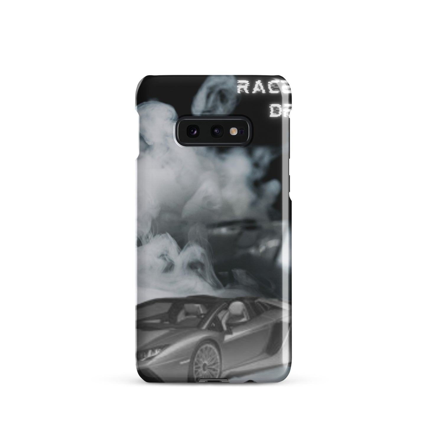 PJ Designs unique snap cases for Samsung Galaxy with black and white car and smoke design