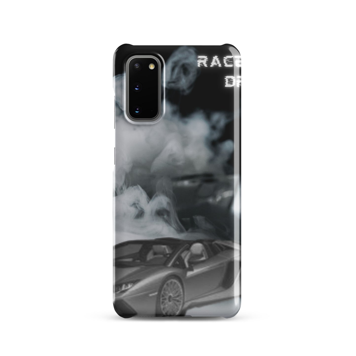 PJ Designs unique snap cases for Samsung Galaxy featuring a sleek sports car and smoky black design