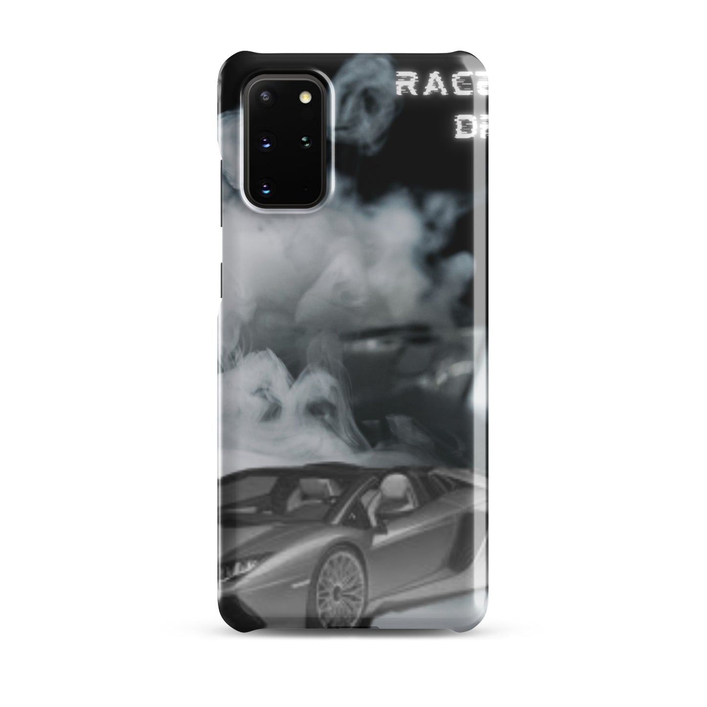 PJ Designs unique snap cases for Samsung Galaxy featuring a sleek car and smoke design
