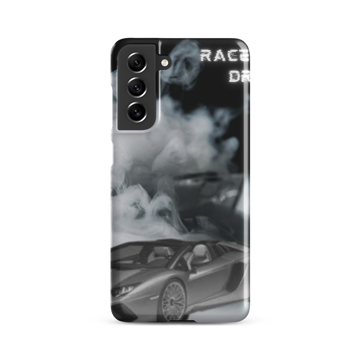 PJ Designs unique snap cases for Samsung Galaxy featuring a sleek sports car with smoke effect