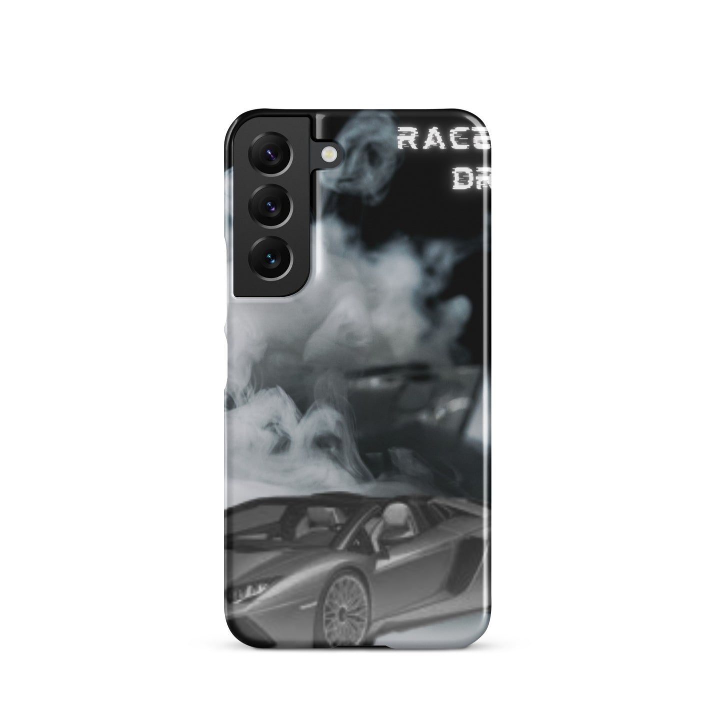 PJ Designs unique snap cases for Samsung Galaxy featuring black smoky design with sports car graphic