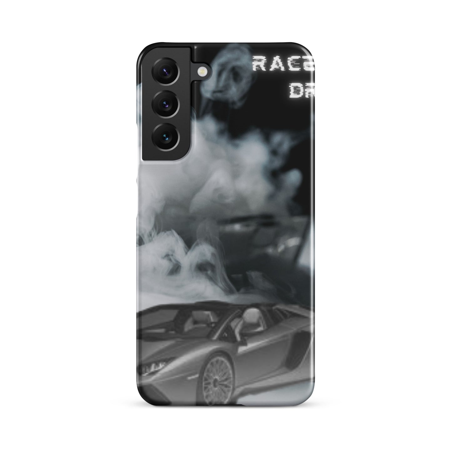 PJ Designs unique snap cases for Samsung Galaxy featuring a sleek car and smoky background design