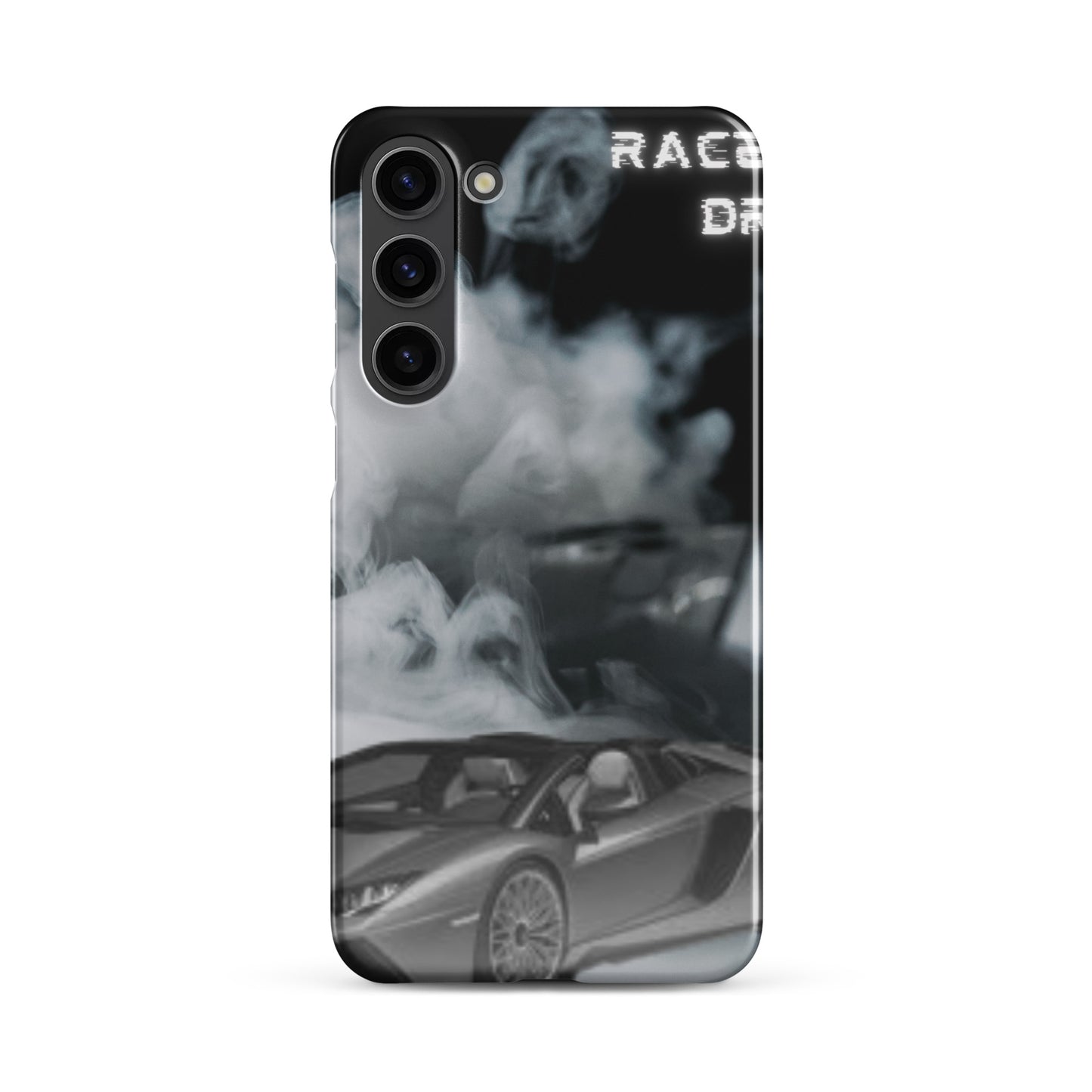 PJ Designs unique snap cases for Samsung Galaxy featuring a sleek sports car with smoke design