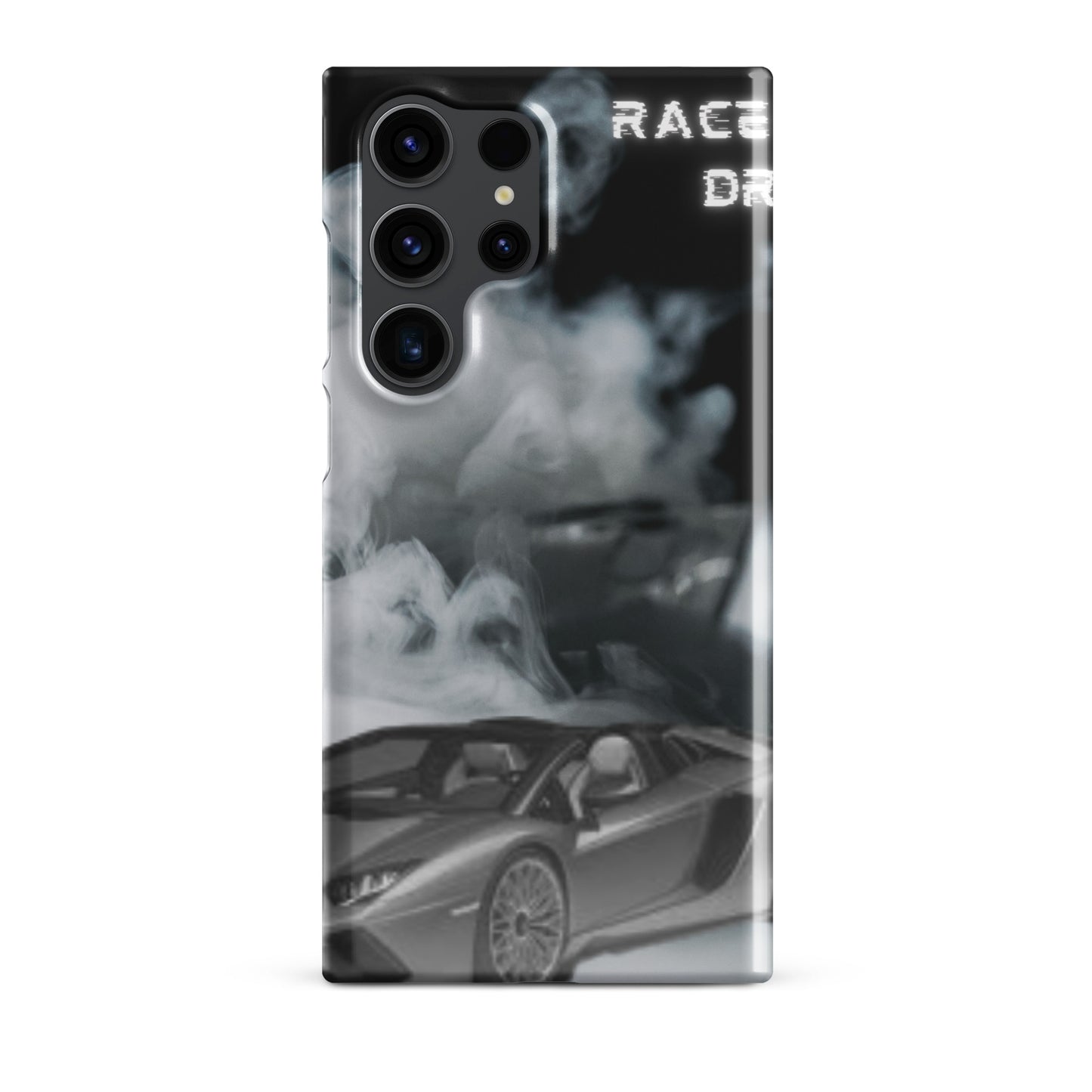 PJ Designs phone case featuring a smoky sports car design unique snap cases for Samsung Galaxy