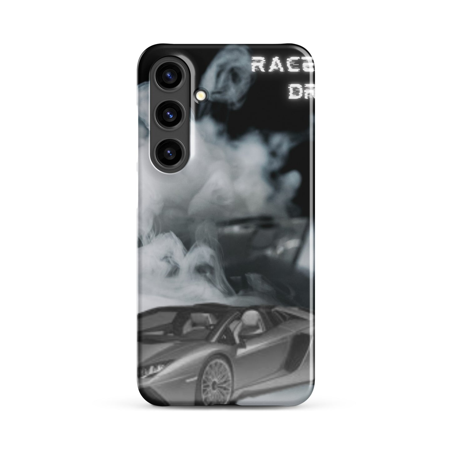 PJ Designs unique snap cases for Samsung Galaxy featuring a sleek car and smoke graphic design