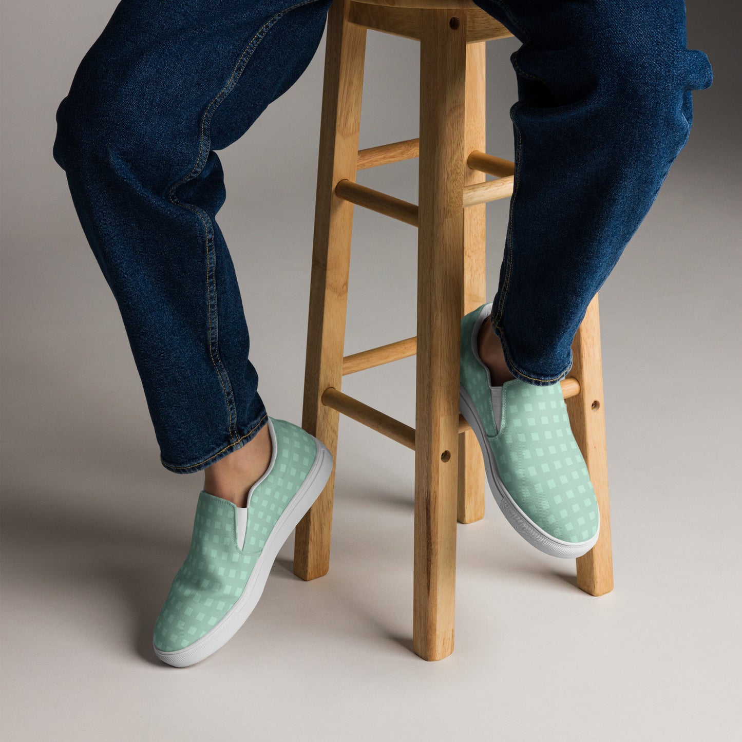 PJ Designs stylish canvas sneakers for men in light green slip-on style with white soles