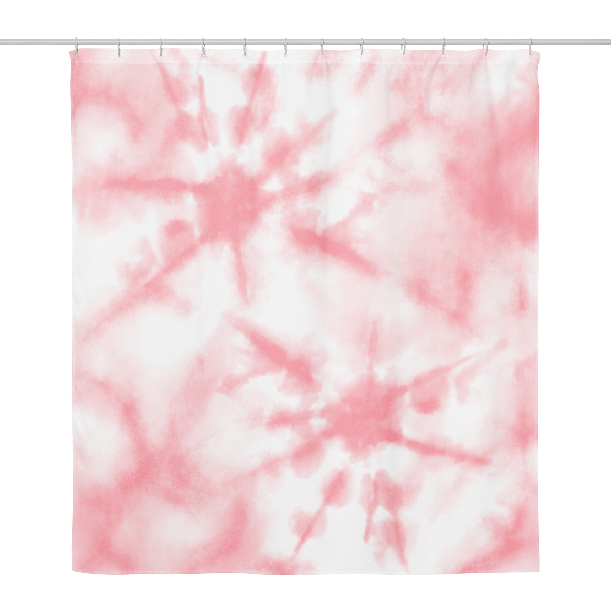 PJ Designs pink and white tie-dye stylish shower curtain for bathroom with modern home decor